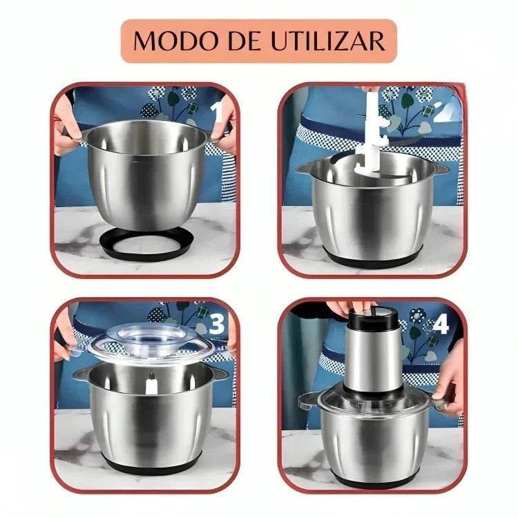 Picador Elétrico de Alimentos Inox 2L/3L | Triturador Potente